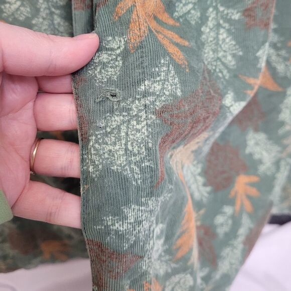 VINTAGE 90s dress corduroy green leaf print button up maxi M - Picture 5 of 11